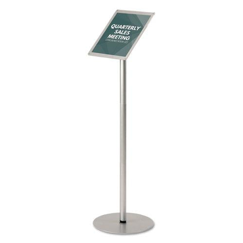 Deflecto Floor Sign Display With Rear Literature Pocket 8.5x11 Insert 45" Tall Silver
