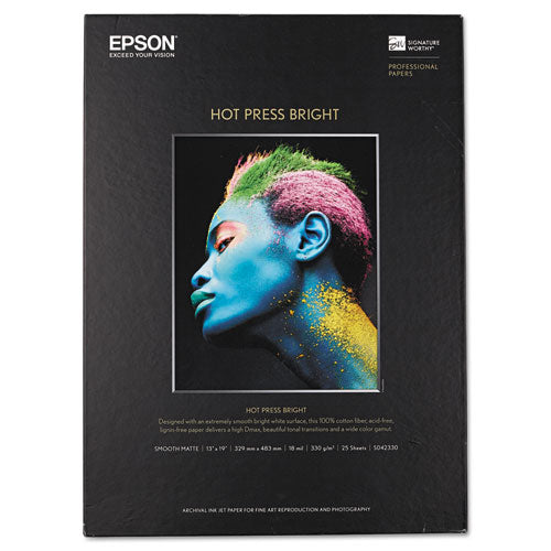 Epson Hot Press Bright Fine Art Paper 17 Mil 13x19 Smooth Matte White 25/pack