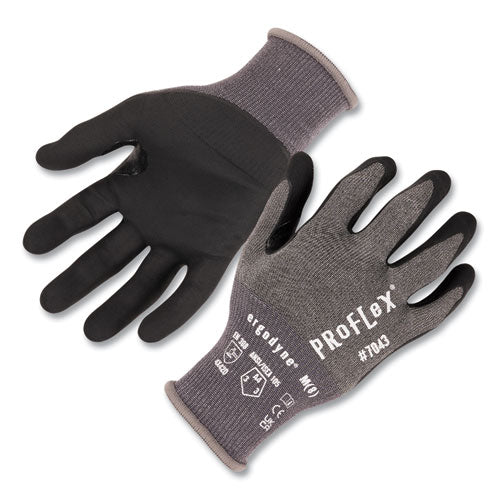 Ergodyne Proflex 7043 Ansi A4 Nitrile Coated Cr Gloves Gray Small 12 Pairs