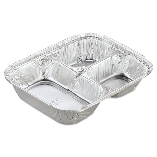HFA Aluminum Oblong Container With Lid 3-compartment 24 Oz 8.5x6.38x1.47 Silver 250/Case