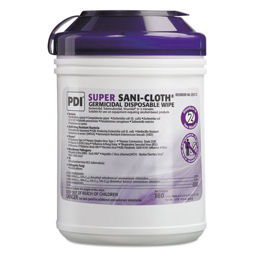 Sani Professional Super Sani-cloth Germicidal Disposable Wipes 1-ply 6x6.75 Unscented White 160/canister 12 Canisters/Case