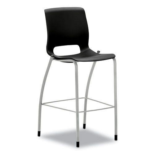 HON Motivate Four-leg Cafe Height Stool Supports Up To 300 Lb 30" Seat Height Onyx Seat Onyx Back Platinum Base