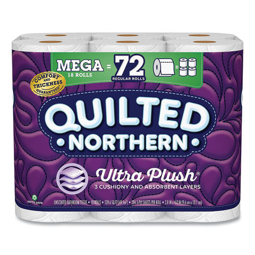 Quilted Northern Ultra Plush Bathroom Tissue Mega Rolls Septic Safe 3-ply White 284 Sheets/roll 18 Rolls/Case