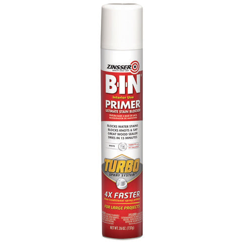 Zinsser Bin Aerosol Primer With Turbo Spray System Interior Flat White 26 Oz Aerosol Can 6/Case