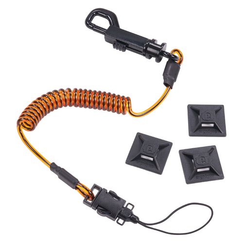 Ergodyne Squids 3151 Coil Lanyard Swivel Hook/detachable Loop Mini Adhesive Mount 2 Lb Max 12" Black/orange Ships In 1-3 Bus Days