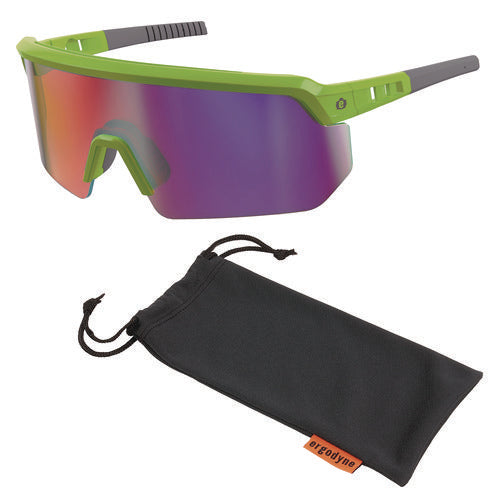 Ergodyne Skullerz Aegir Safety Glasses Mirrored Lenses Lime Nylon Frame Purple Mirror Polycarbonate Lens Ships In 1-3 Bus Days