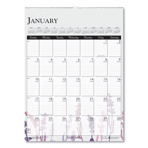 Recycled Wild Flower Wall Calendar, Wild Flowers Artwork, 15 X 12, White/multicolor Sheets, 12-month (jan To Dec): 2023