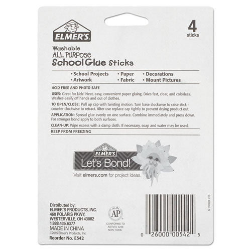 Washable School Glue Sticks, 0.24 Oz, Applies And Dries Clear, 4/pack