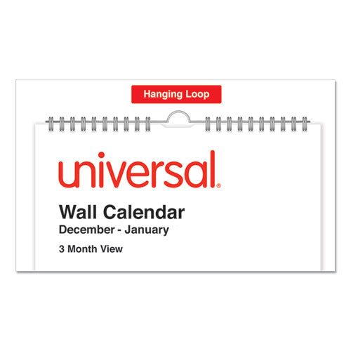3-month Wall Calendar, 12 X 27, White/black/red Sheets, 14-month, Dec 2022 Through Jan 2024