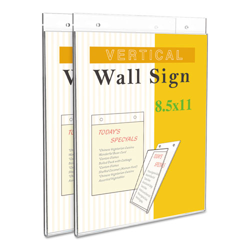 Wall Mount Sign Holder, 11 X 8.5, Horizontal, Clear, 2/pack