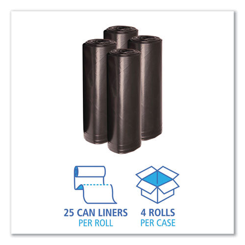 Recycled Low-density Polyethylene Can Liners, 45 Gal, 1.6 Mil, 40" X 46", Black, 10 Bags/roll, 10 Rolls/carton