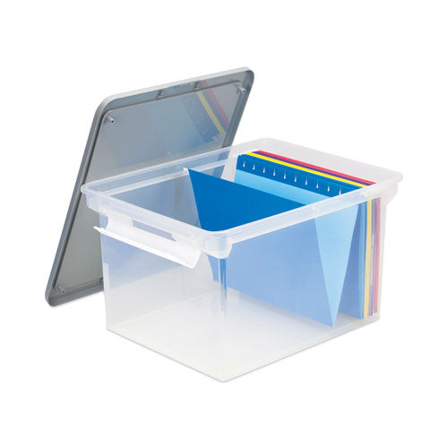Portable File Tote With Locking Handles, Letter/legal Files, 18.5" X 14.25" X 10.88", Clear/silver