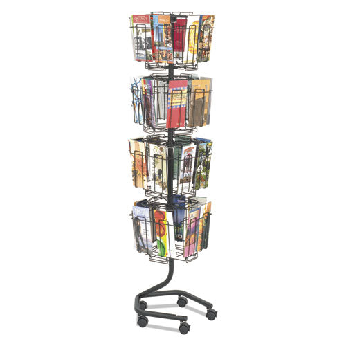 Wire Rotary Display Racks, 32 Compartments, 15w X 15d X 60h, Charcoal