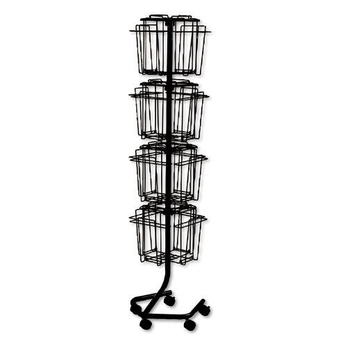 Wire Rotary Display Racks, 32 Compartments, 15w X 15d X 60h, Charcoal