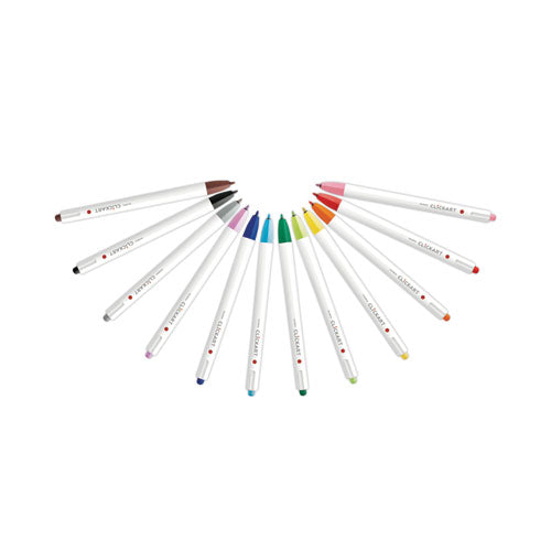 Clickart Porous Point Pen, Retractable, Fine 0.6 Mm, Assorted Ink Colors, White/assorted Barrel, 12/pack