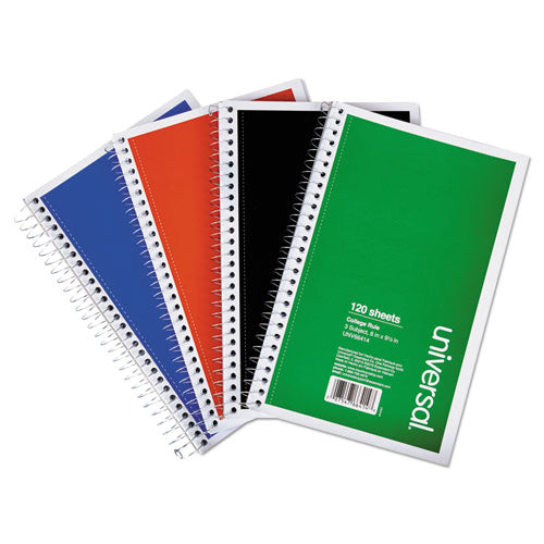 Wirebound Notebook, 3-subject, Medium/college Rule, Assorted Cover Colors, (120) 9.5 X 6 Sheets, 4/pack