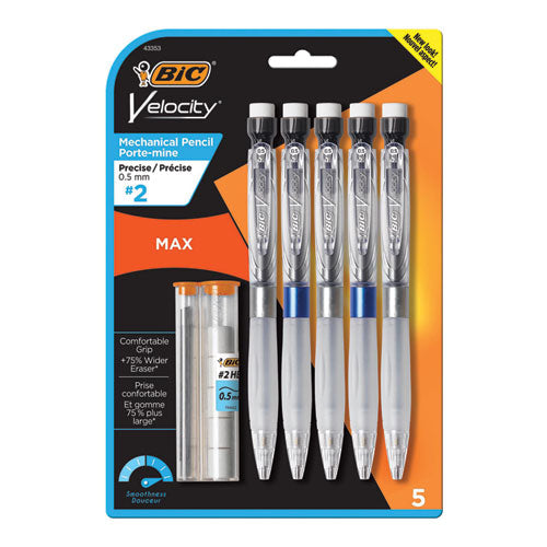 Velocity Max Pencil, 0.5 Mm, Hb (#2), Black Lead, Gray Barrel, 2/pack