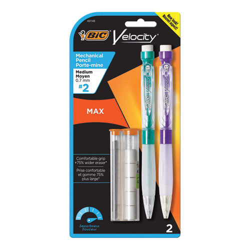 Velocity Max Pencil, 0.5 Mm, Hb (#2), Black Lead, Gray Barrel, 2/pack