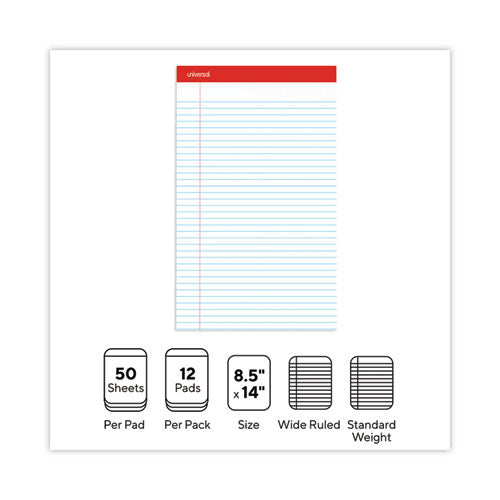 Perforated Ruled Writing Pads, Wide/legal Rule, Red Headband, 50 White 8.5 X 14 Sheets, Dozen