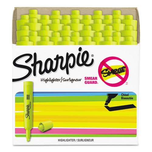 Tank Style Highlighters, Fluorescent Yellow Ink, Chisel Tip, Yellow Barrel, 4/set
