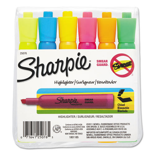 Tank Style Highlighters, Fluorescent Yellow Ink, Chisel Tip, Yellow Barrel, 4/set