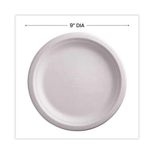 Renewable Sugarcane Plates, 9" Dia, Natural White, 500/carton