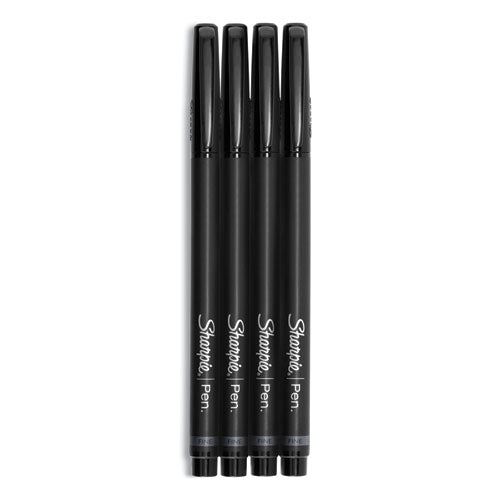 Water-resistant Ink Porous Point Pen, Stick, Fine 0.4 Mm, Black Ink, Black/gray Barrel, 4/pack