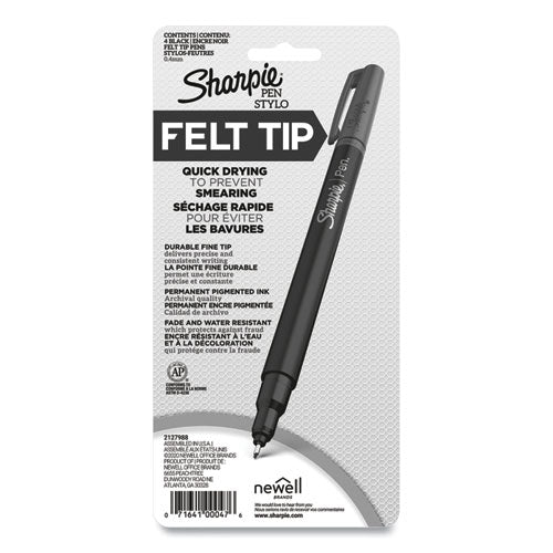 Water-resistant Ink Porous Point Pen, Stick, Fine 0.4 Mm, Black Ink, Black/gray Barrel, 4/pack