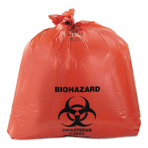 Healthcare Biohazard Printed Can Liners, 8-10 Gal, 1.3 Mil, 24" X 23", Red, 500/carton