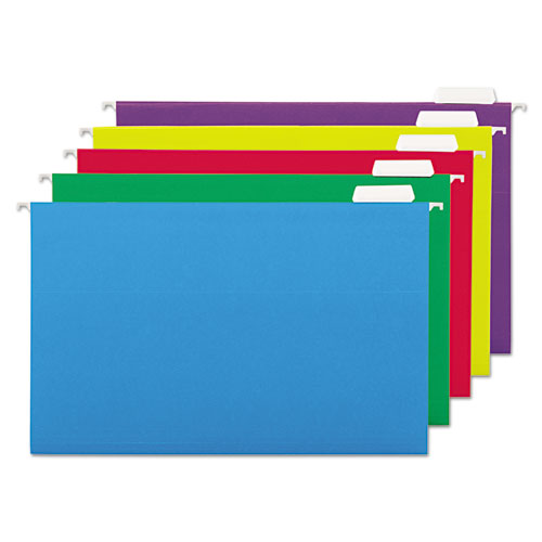 Deluxe Bright Color Hanging File Folders, Legal Size, 1/5-cut Tabs, Red, 25/box
