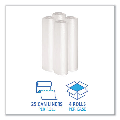 Recycled Low-density Polyethylene Can Liners, 33 Gal, 1.4 Mil, 33" X 39", Clear, 10 Bags/roll, 10 Rolls/carton