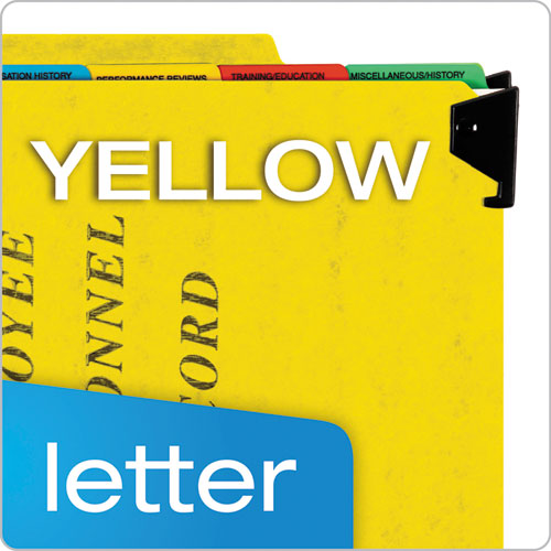 Hanging-style Personnel Folders, 5 Dividers With 1/5-cut Tabs, Letter Size, 1/3-cut Exterior Tabs, Yellow