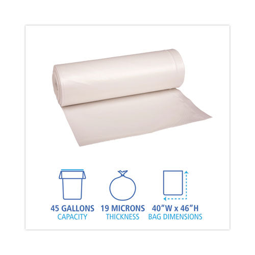 High-density Can Liners, 45 Gal, 19 Microns, 40" X 46", Natural, 25 Bags/roll, 6 Rolls/carton