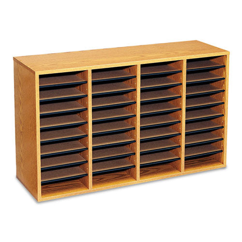 Wood/laminate Literature/cd Sorter, 16 Compartments, 19.5 X 11.75 X 21, Medium Oak