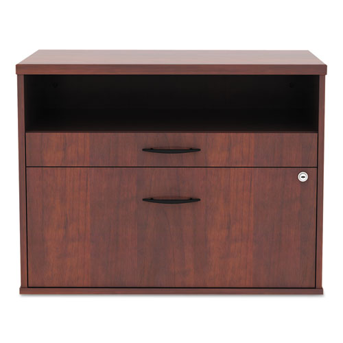 Alera Open Office Desk Series Low File Cabinet Credenza, 2-drawer: Pencil/file, Legal/letter, 1 Shelf,cherry,29.5x19.13x22.88