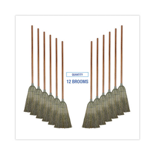 Warehouse Broom, Yucca Corn Fiber Bristles, 56" Overalll Length, Natural, 12/carton