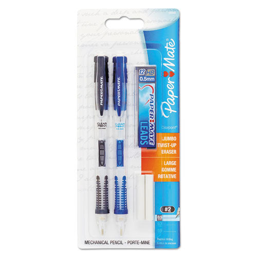 Clear Point Mechanical Pencil, 0.9 Mm, Hb (#2.5), Black Lead, Assorted Barrel Colors, 2/pack