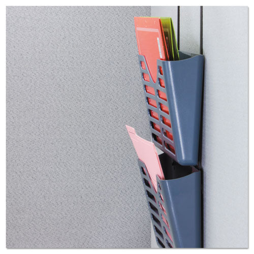 Recycled Plastic Cubicle Triple File Pocket, Cubicle Pins Mount, 13.5 X 4.75 X 28, Charcoal
