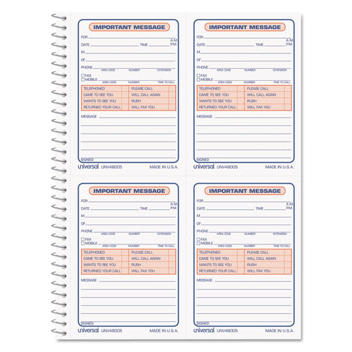 Wirebound Message Books, Two-part Carbonless, 5.5 X 3.88, 4 Forms/sheet, 200 Forms Total