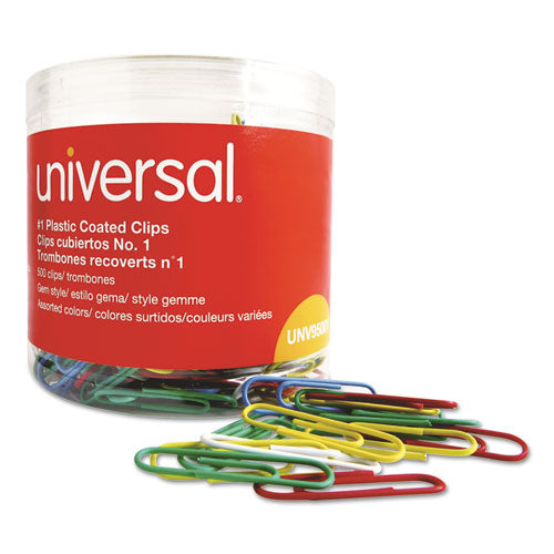 Plastic-coated Paper Clips With One-compartment Storage Tub, #1, Assorted Colors, 500/pack