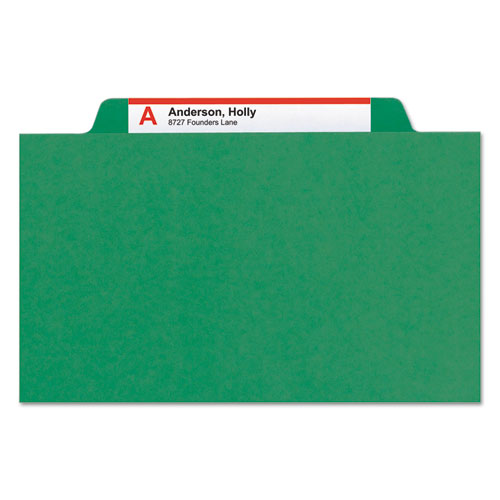 Eight-section Pressboard Top Tab Classification Folders, Eight Safeshield Fasteners, 3 Dividers, Legal Size, Green, 10/box