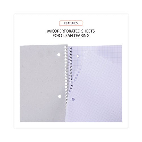 Wirebound Notebook, 1-subject, Quadrille Rule (4 Sq/in), Assorted Cover Colors, (70) 10.5 X 8 Sheets, 4/pack