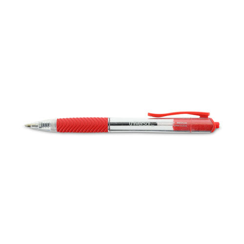 Comfort Grip Ballpoint Pen, Retractable, Medium 1 Mm, Red Ink, Clear Barrel, Dozen