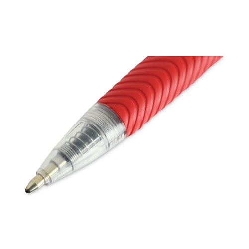 Comfort Grip Ballpoint Pen, Retractable, Medium 1 Mm, Red Ink, Clear Barrel, Dozen