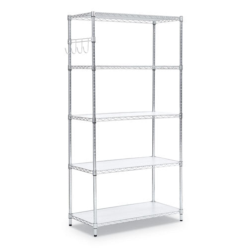 5-shelf Wire Shelving Kit With Casters And Shelf Liners, 36w X 18d X 72h, Silver