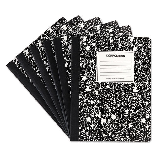 Composition Book, Medium/college Rule, Black Marble Cover, (100) 9.75 X 7.5 Sheets, 6/pack