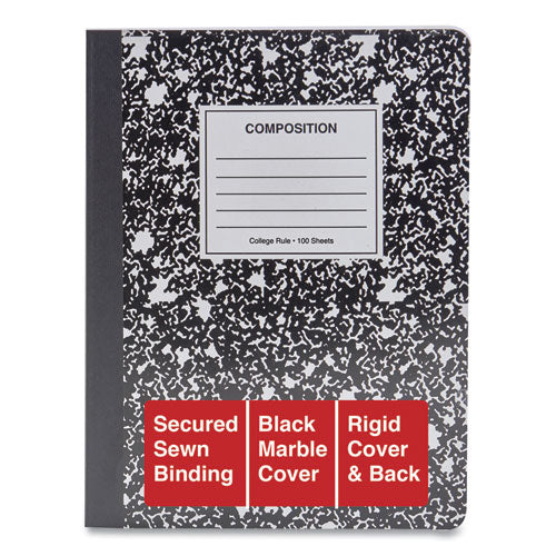 Composition Book, Medium/college Rule, Black Marble Cover, (100) 9.75 X 7.5 Sheets, 6/pack