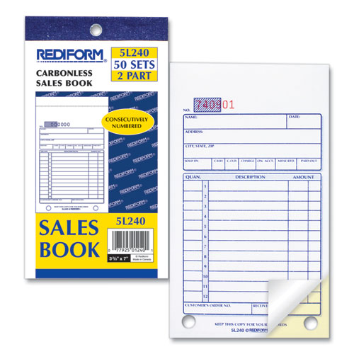 Sales Book, 12 Lines, Two-part Carbonless, 3.63 X 6.38, 50 Forms Total