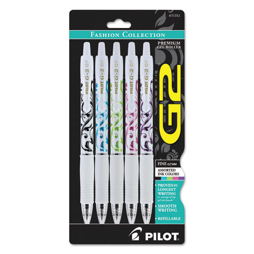 G2 Fashion Premium Gel Pen, Retractable, Fine 0.7 Mm, Five Assorted Ink And Barrel Colors, 5/pack
