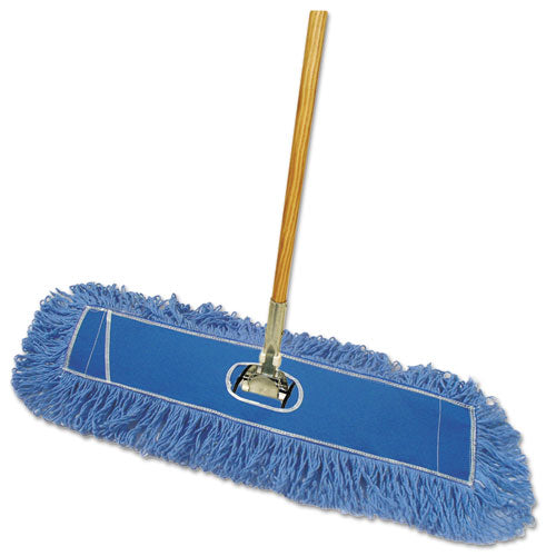 Dry Mopping Kit, 24 X 5 Blue Synthetic Head, 60" Natural Wood/metal Handle